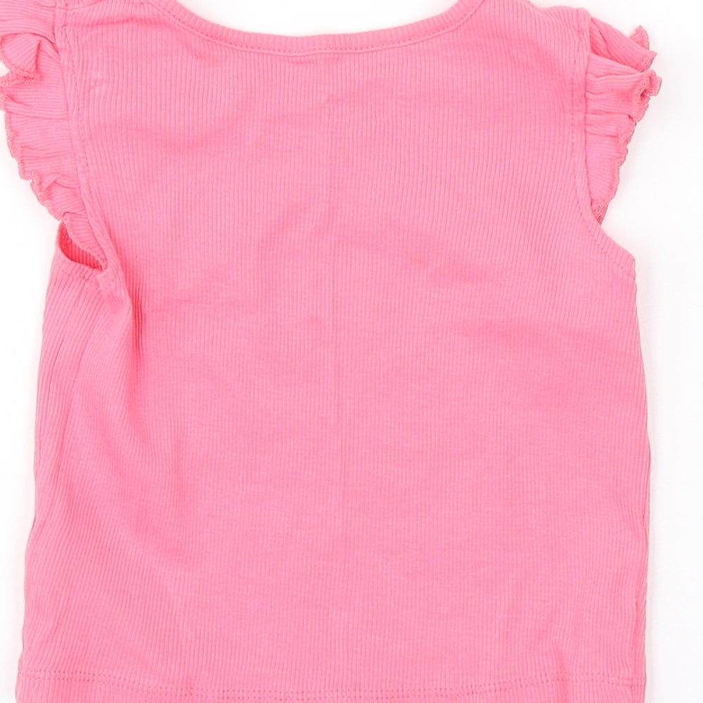 Primark Girls Pink Cotton Basic Tank Size 9-12 Months Round Neck Pullover - Ribbed Ruffled straps