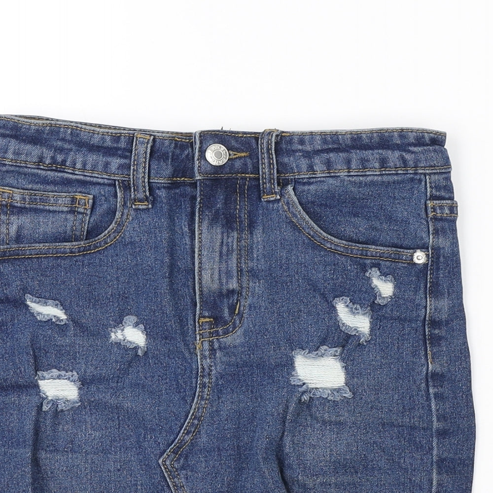 PRETTYLITTLETHING Womens Blue Cotton Mini Skirt Size 6 Button - Distressed look