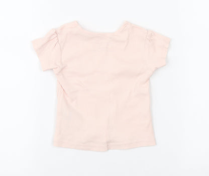 Primark Girls Pink Cotton Basic T-Shirt Size 9-12 Months Round Neck Pullover - Ribbed