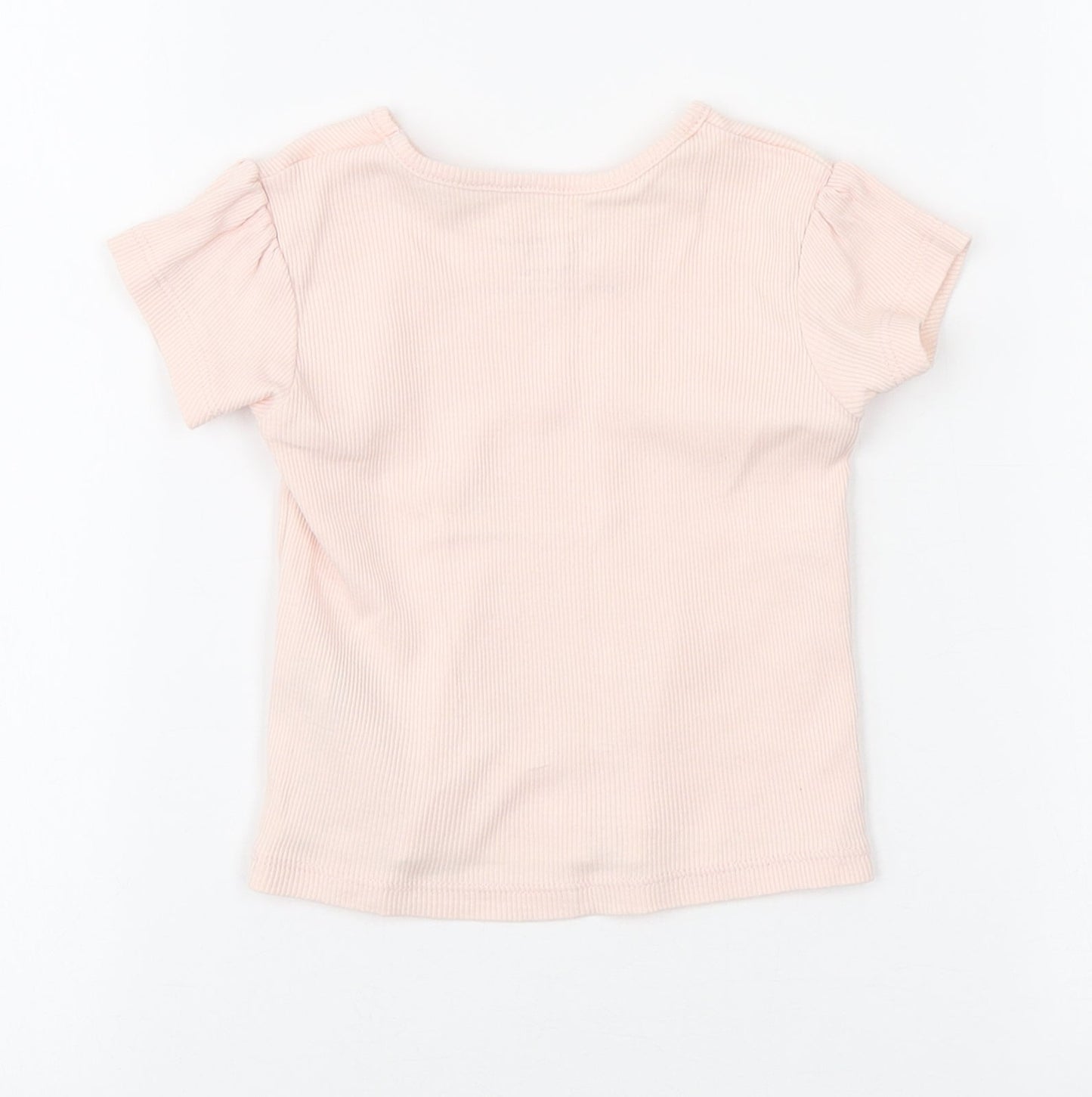 Primark Girls Pink Cotton Basic T-Shirt Size 9-12 Months Round Neck Pullover - Ribbed