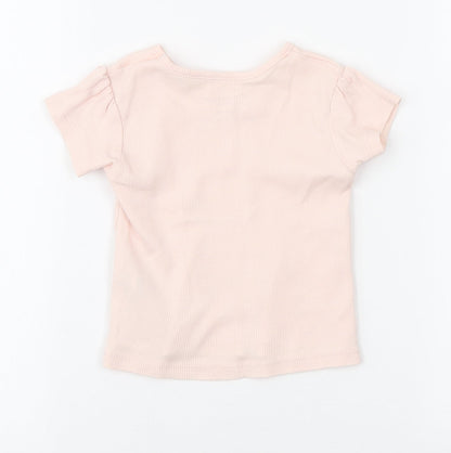 Primark Girls Pink Cotton Basic T-Shirt Size 9-12 Months Round Neck Pullover - Ribbed
