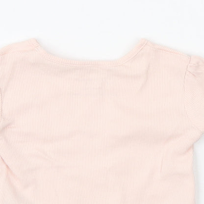 Primark Girls Pink Cotton Basic T-Shirt Size 9-12 Months Round Neck Pullover - Ribbed