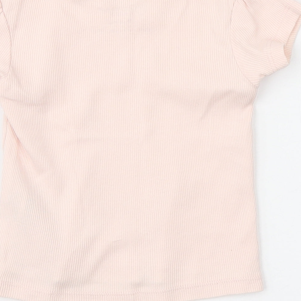 Primark Girls Pink Cotton Basic T-Shirt Size 9-12 Months Round Neck Pullover - Ribbed