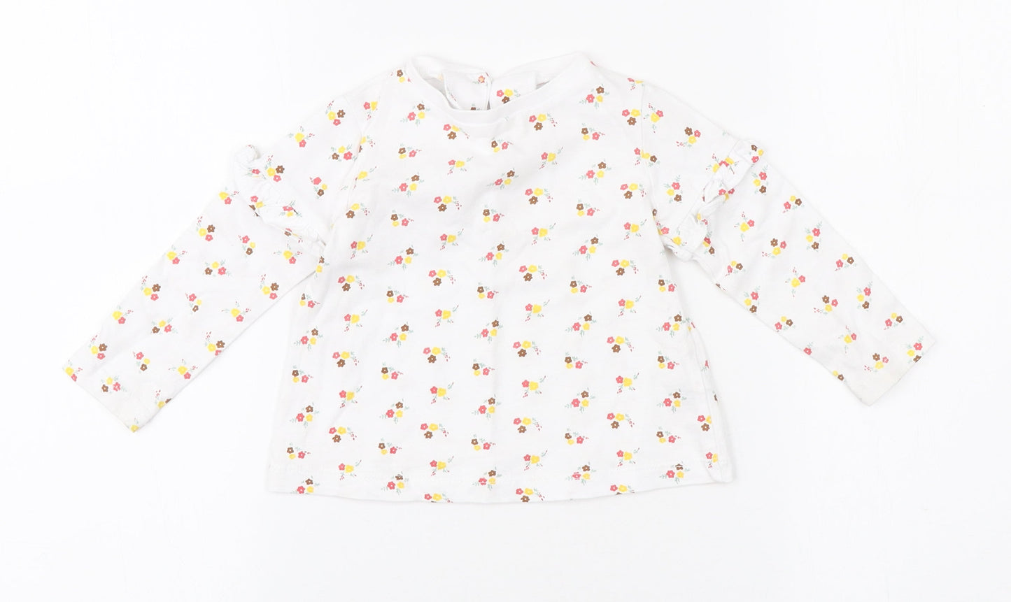 Dunnes Stores Girls White Floral Cotton Basic T-Shirt Size 9-12 Months Round Neck Button