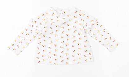 Dunnes Stores Girls White Floral Cotton Basic T-Shirt Size 9-12 Months Round Neck Button