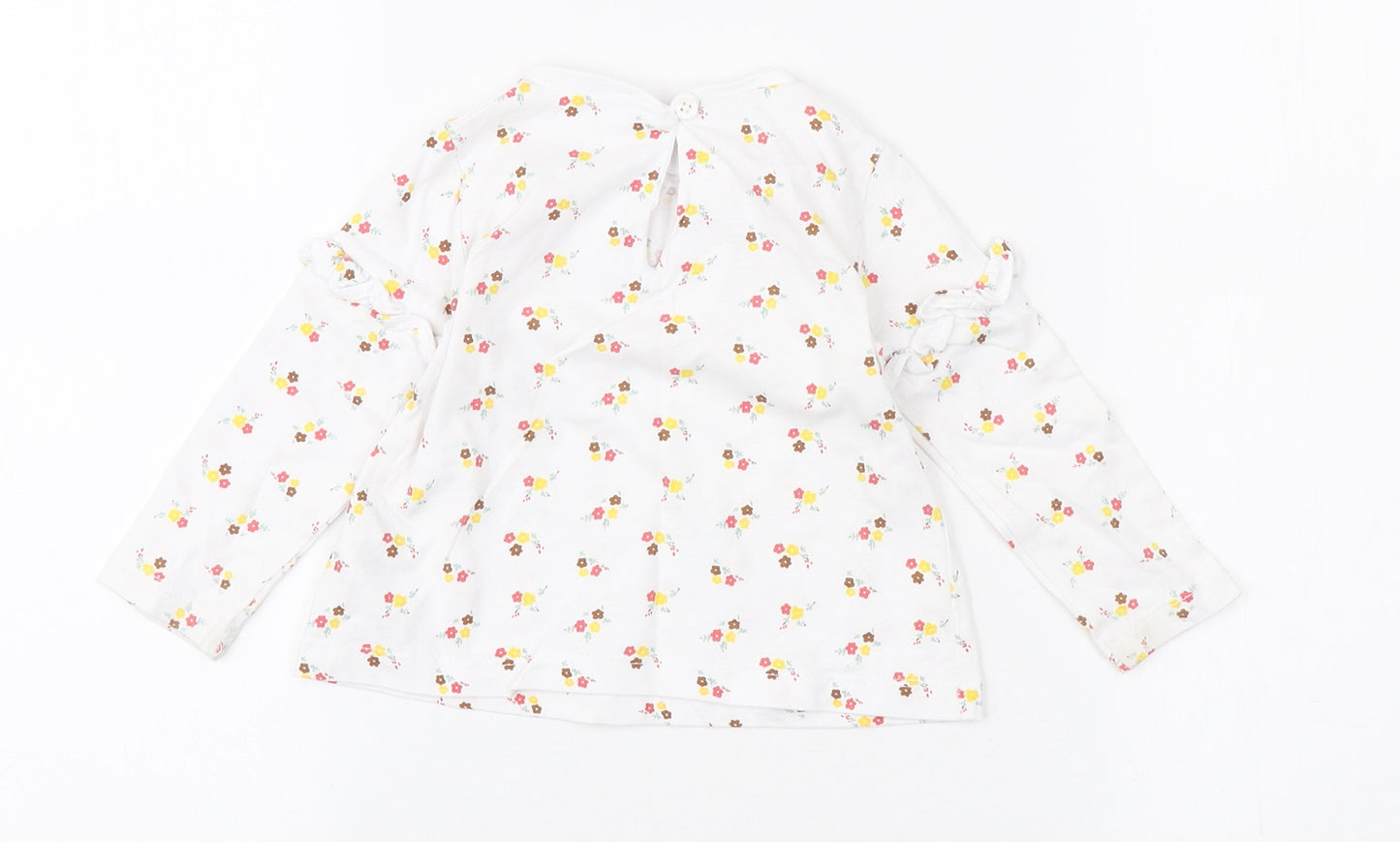 Dunnes Stores Girls White Floral Cotton Basic T-Shirt Size 9-12 Months Round Neck Button