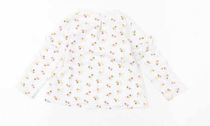 Dunnes Stores Girls White Floral Cotton Basic T-Shirt Size 9-12 Months Round Neck Button