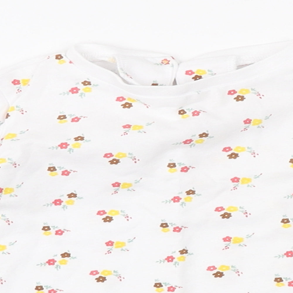 Dunnes Stores Girls White Floral Cotton Basic T-Shirt Size 9-12 Months Round Neck Button