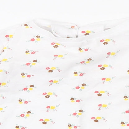 Dunnes Stores Girls White Floral Cotton Basic T-Shirt Size 9-12 Months Round Neck Button