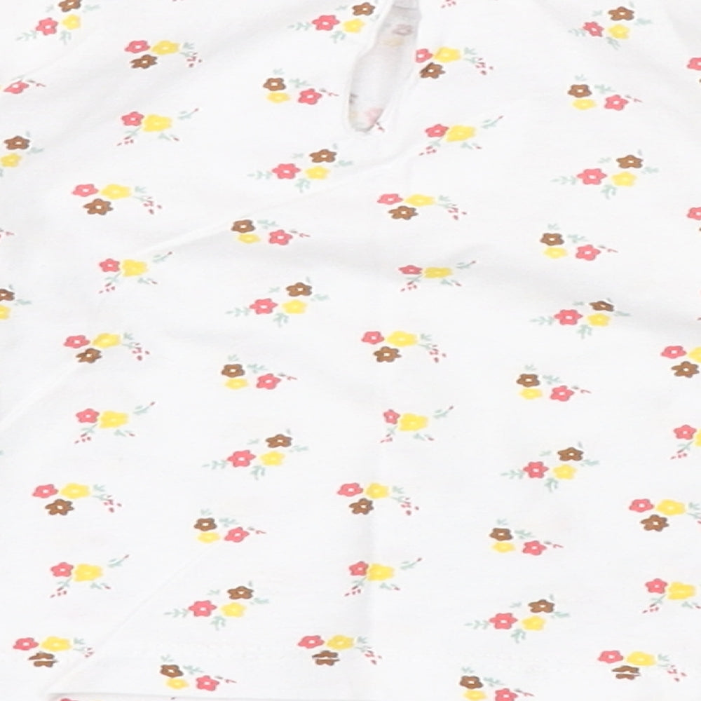 Dunnes Stores Girls White Floral Cotton Basic T-Shirt Size 9-12 Months Round Neck Button