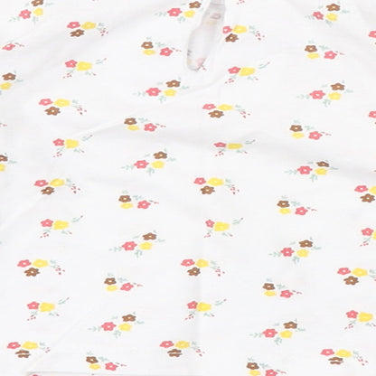 Dunnes Stores Girls White Floral Cotton Basic T-Shirt Size 9-12 Months Round Neck Button