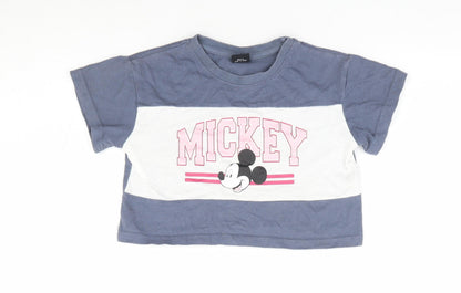 Primark Girls Grey Polyester Cropped T-Shirt Size 7-8 Years Crew Neck Pullover - Mickey Mouse