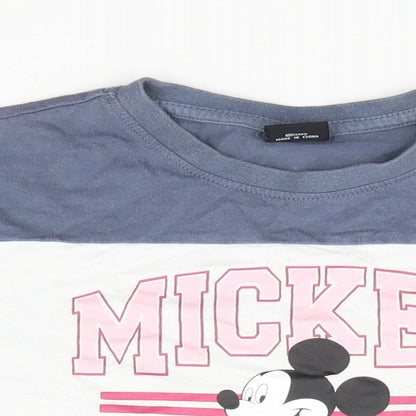 Primark Girls Grey Polyester Cropped T-Shirt Size 7-8 Years Crew Neck Pullover - Mickey Mouse