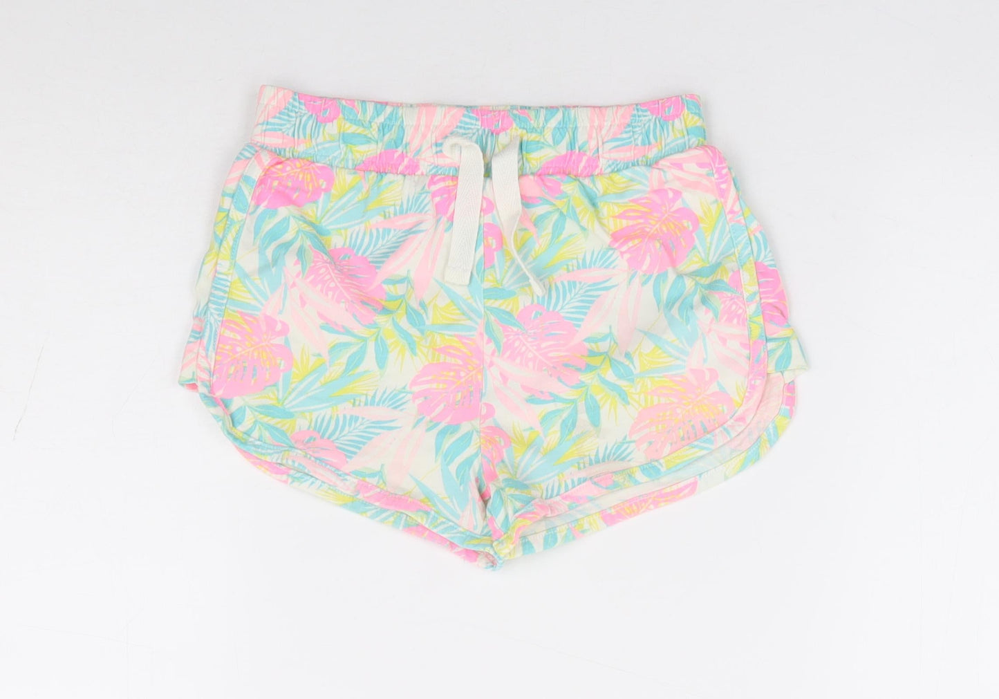 Dunnes Stores Girls Multicoloured Geometric 100% Cotton Hot Pants Shorts Size 5-6 Years Regular Tie - Leaf Print