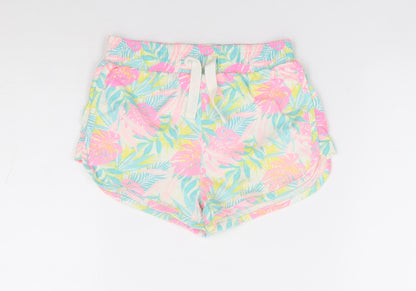 Dunnes Stores Girls Multicoloured Geometric 100% Cotton Hot Pants Shorts Size 5-6 Years Regular Tie - Leaf Print