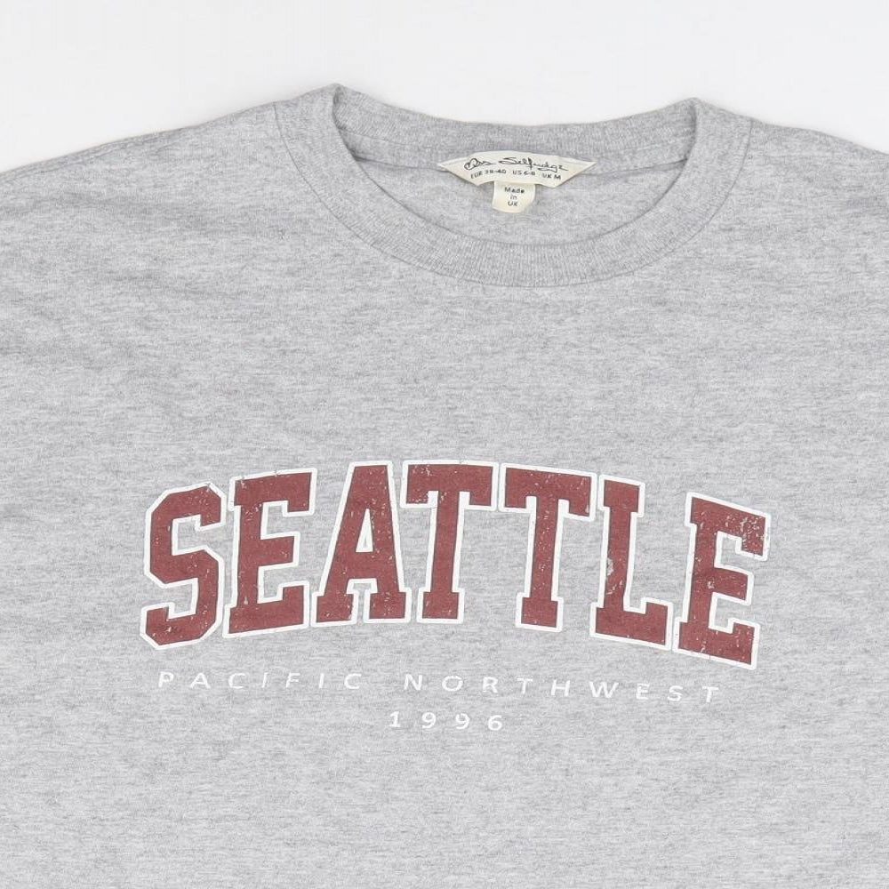 Miss Selfridge Womens Grey Polyester Cropped T-Shirt Size M Crew Neck - Seattle