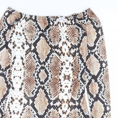 PRETTYLITTLETHING Womens Brown Animal Print Polyester Bodysuit One-Piece Size 8 Snap - Snake Skin Print