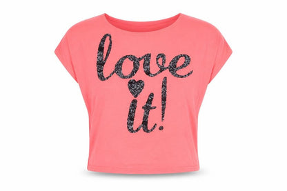 Quiz Womens Orange Viscose Cropped T-Shirt Size 8 Round Neck - Love Heart