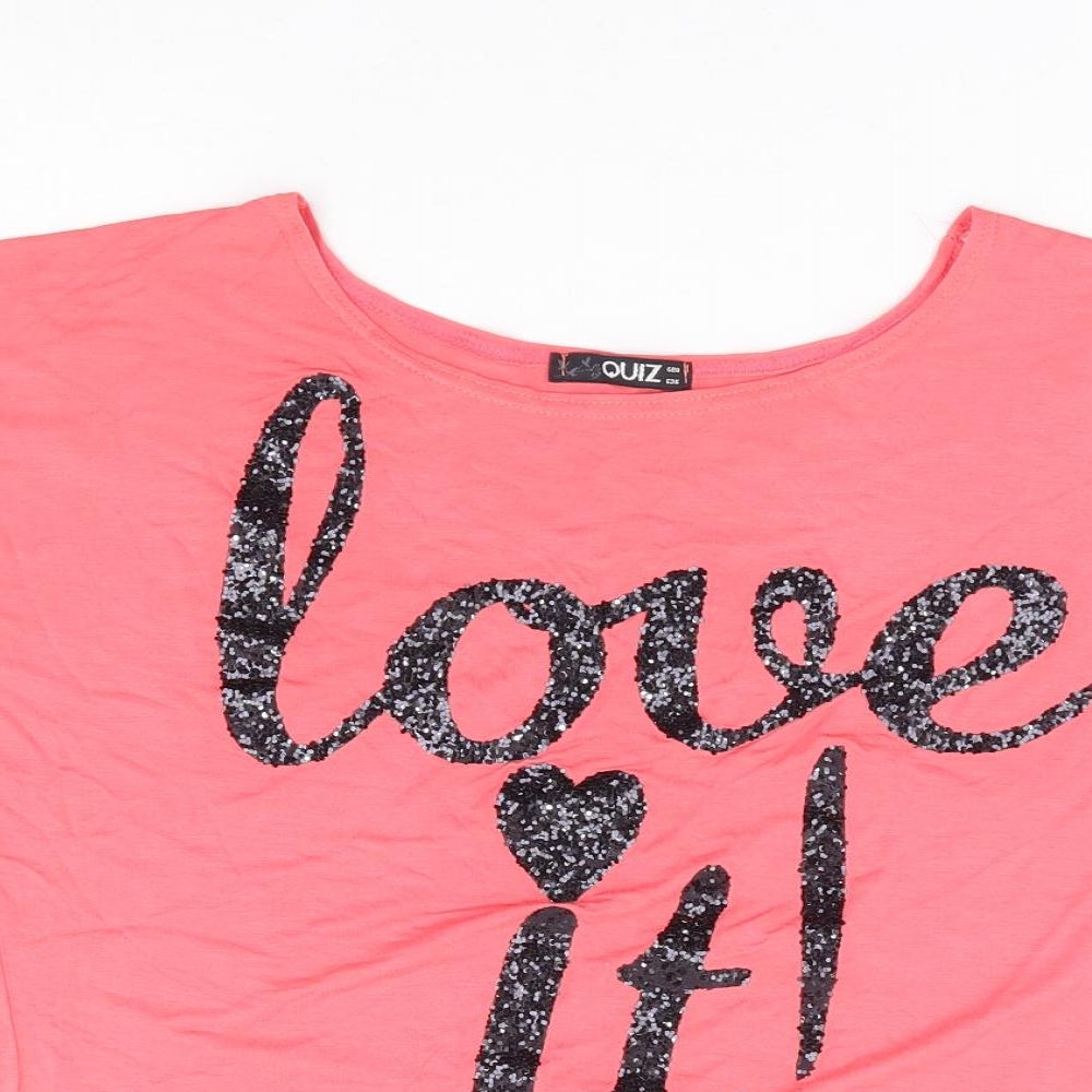 Quiz Womens Orange Viscose Cropped T-Shirt Size 8 Round Neck - Love Heart