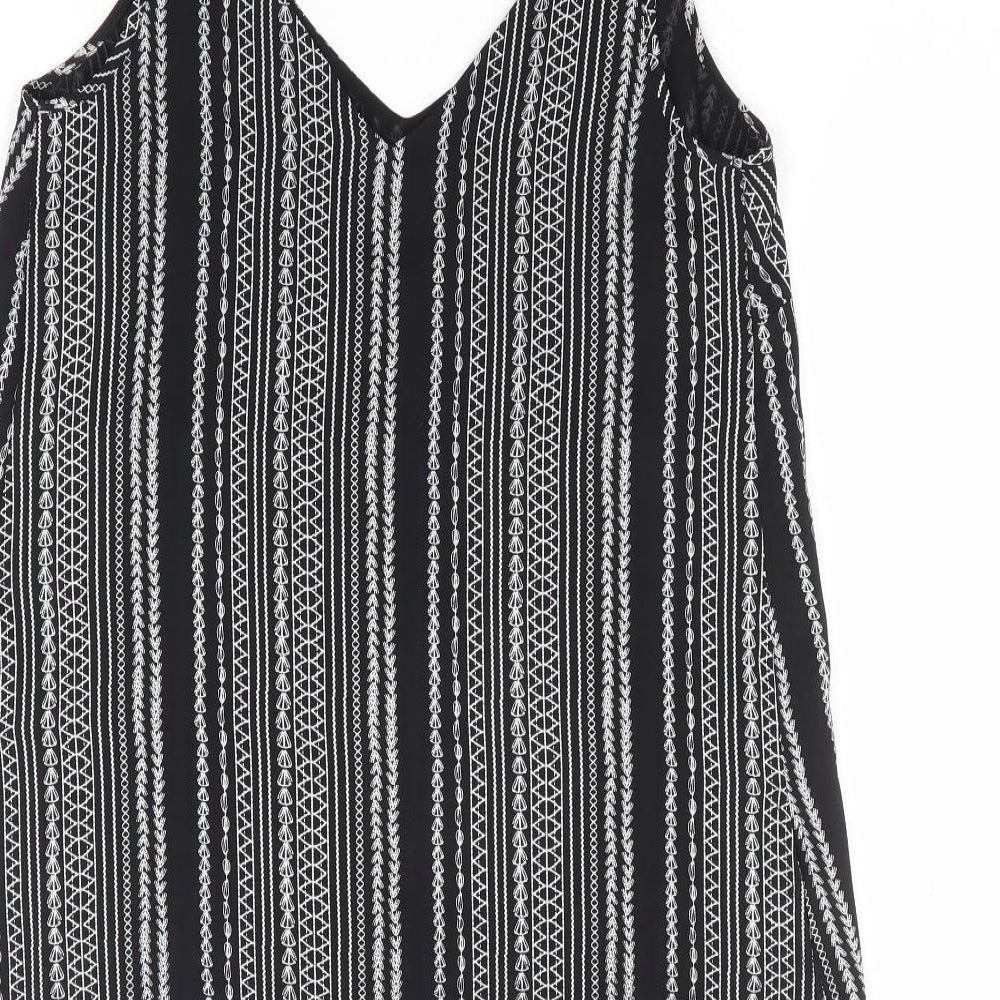 Papaya Womens Black Geometric Polyester Camisole Tank Size 10 V-Neck