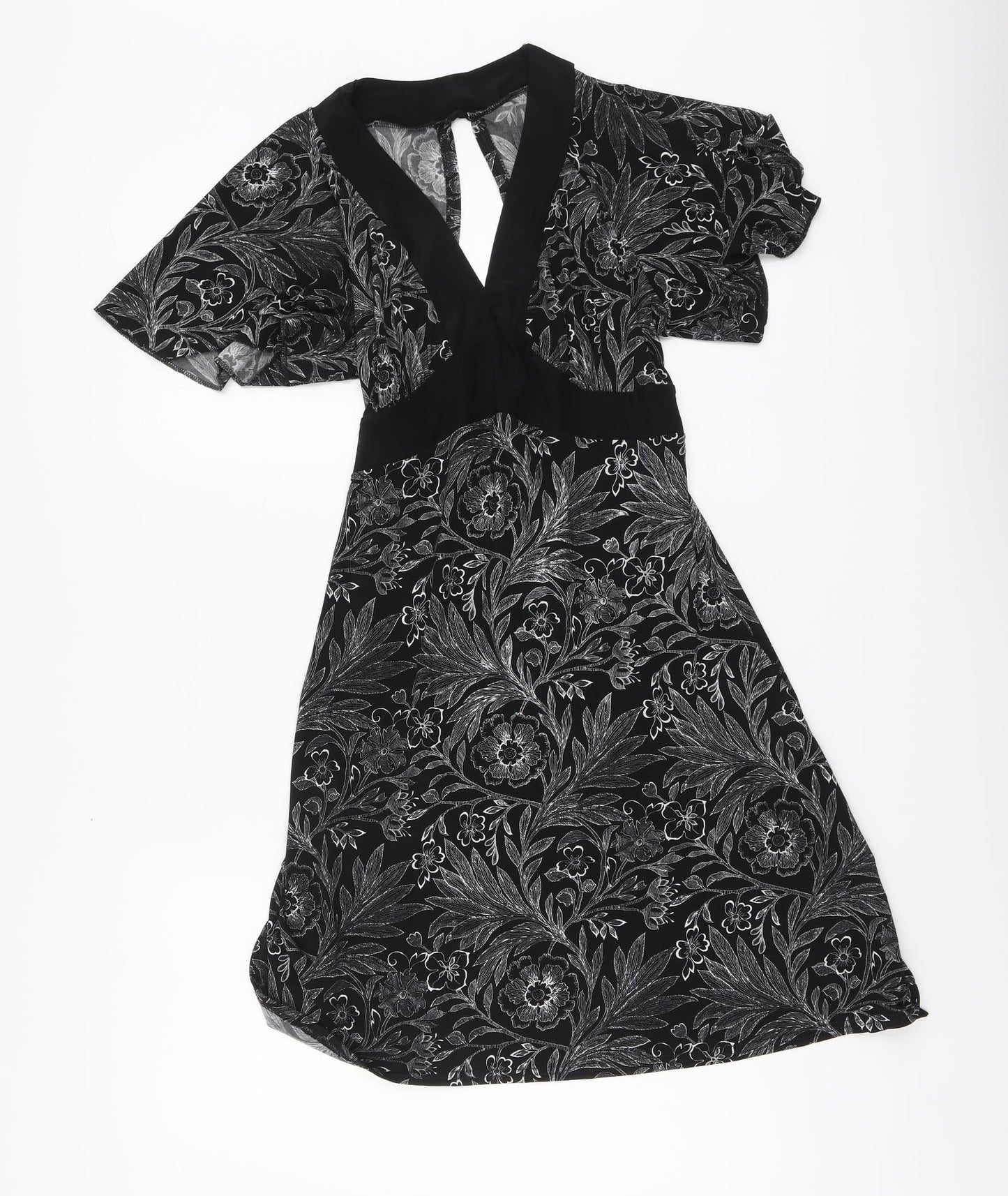 Quiz Womens Black Floral Polyester A-Line Size 14 V-Neck