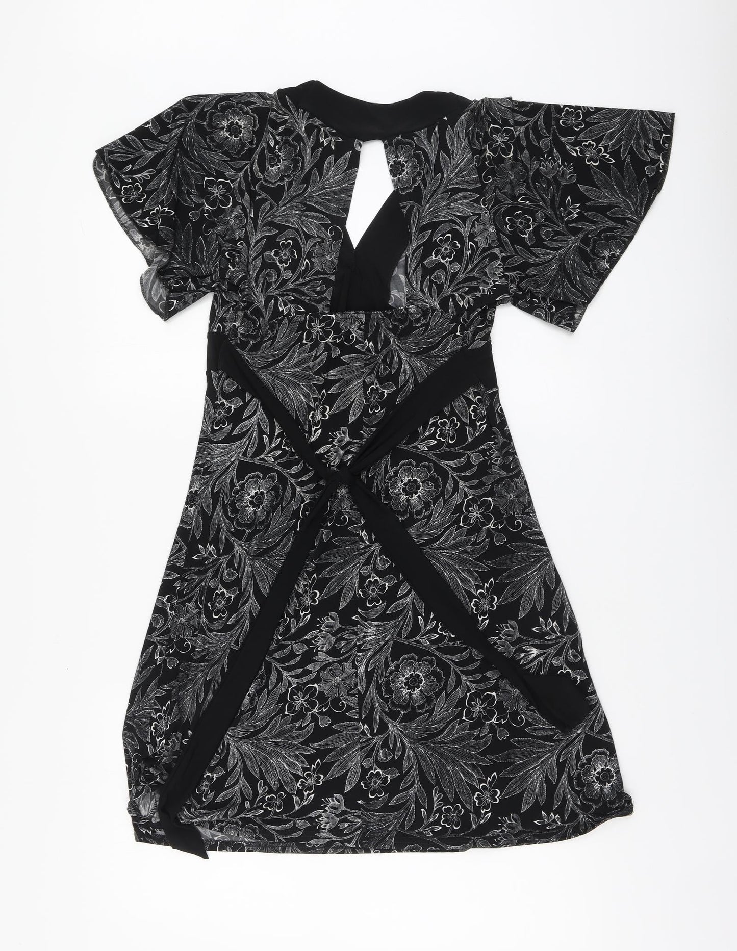 Quiz Womens Black Floral Polyester A-Line Size 14 V-Neck