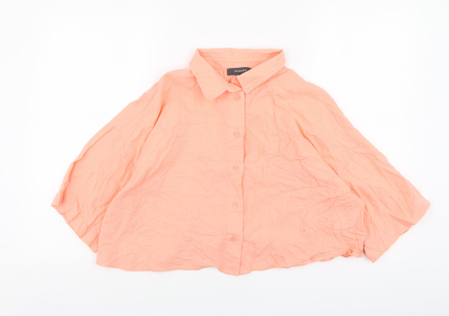 Primark Womens Orange Cotton Basic Button-Up Size 14 Collared