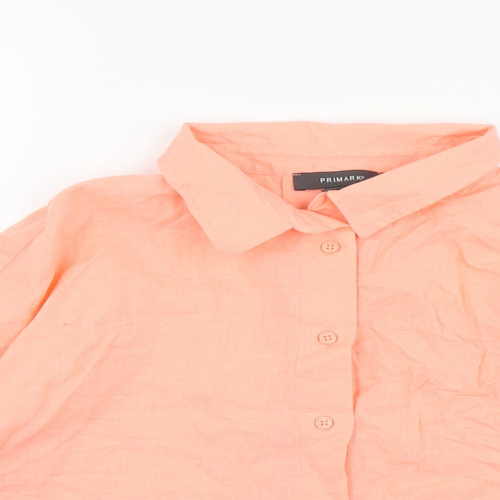 Primark Womens Orange Cotton Basic Button-Up Size 14 Collared