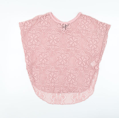 Izabel Womens Pink Floral Polyester Basic T-Shirt Size 10 Round Neck