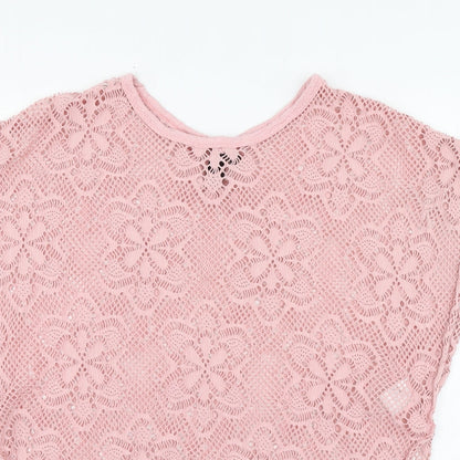 Izabel Womens Pink Floral Polyester Basic T-Shirt Size 10 Round Neck