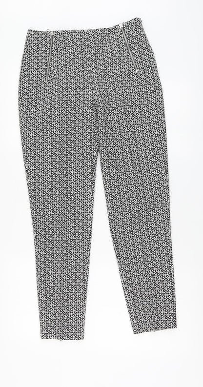 F&F Womens Black Floral Polyester Chino Trousers Size 8 L27 in Regular Zip