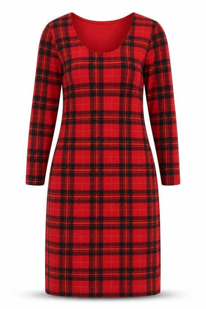 Exhibit Womens Red Plaid Polyester A-Line Size 8 Round Neck