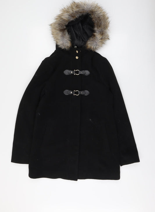 B.You Womens Black Pea Coat Coat Size 10 Button