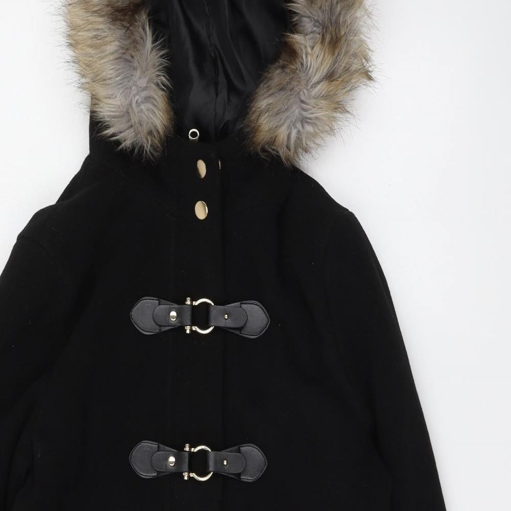 B.You Womens Black Pea Coat Coat Size 10 Button