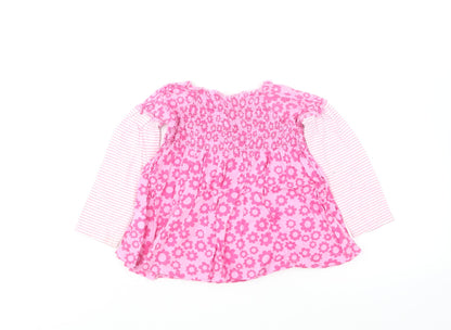 Marks and Spencer Girls Pink Floral Cotton Skater Dress Size 12-18 Months Round Neck Pullover