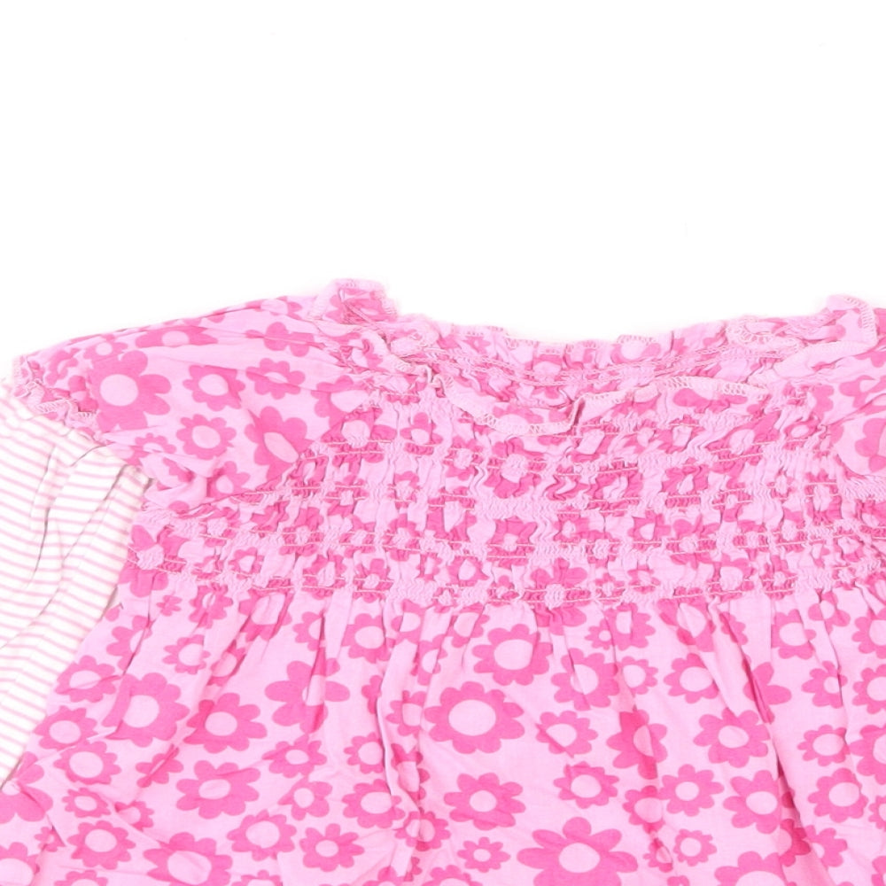 Marks and Spencer Girls Pink Floral Cotton Skater Dress Size 12-18 Months Round Neck Pullover