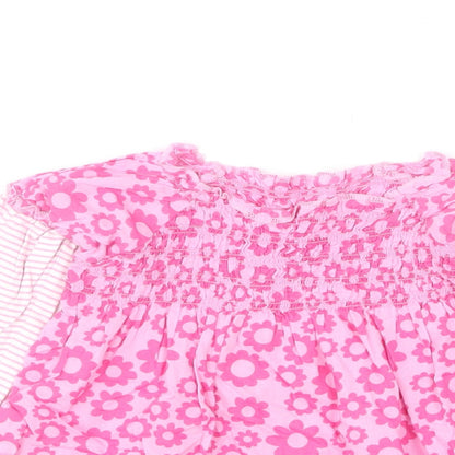 Marks and Spencer Girls Pink Floral Cotton Skater Dress Size 12-18 Months Round Neck Pullover