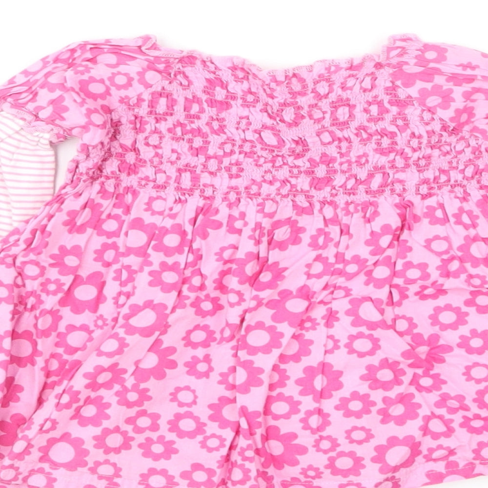 Marks and Spencer Girls Pink Floral Cotton Skater Dress Size 12-18 Months Round Neck Pullover