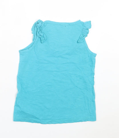 Autograph Girls Blue Geometric Cotton Basic Tank Size 6-7 Years Crew Neck Pullover - Frill Detail