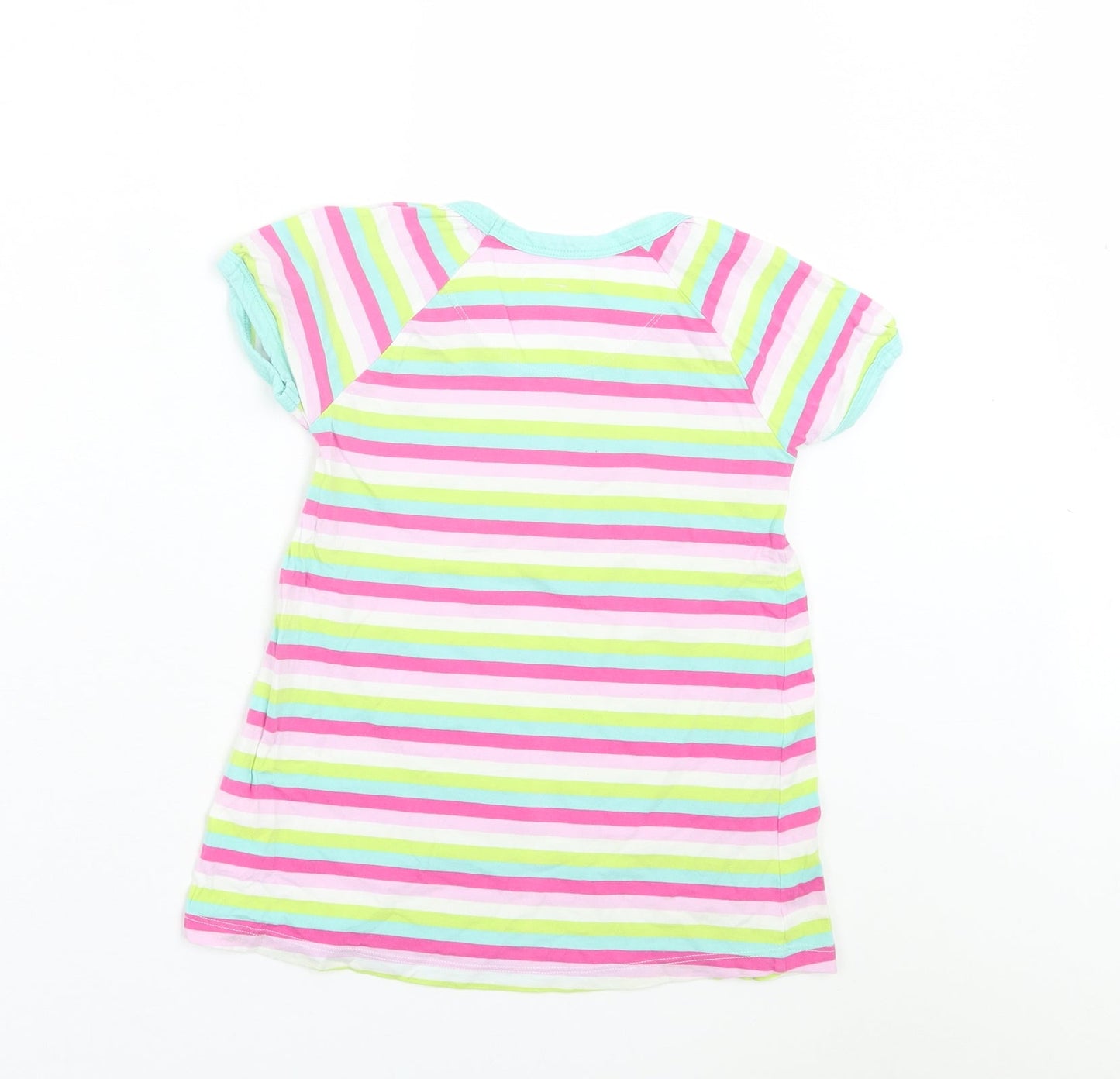Indigo Girls Multicoloured Striped Cotton Basic T-Shirt Size 6-7 Years Crew Neck Pullover - Pink, White, Green, & Blue