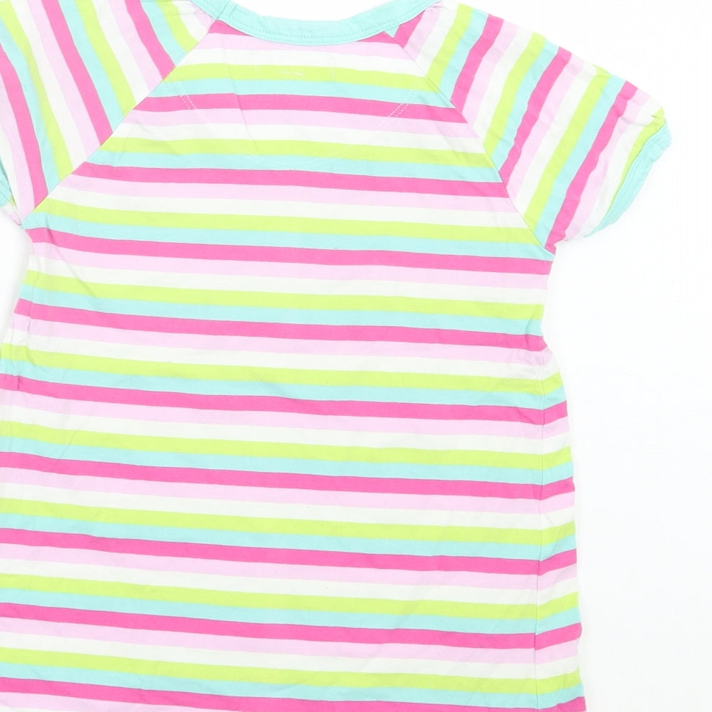 Indigo Girls Multicoloured Striped Cotton Basic T-Shirt Size 6-7 Years Crew Neck Pullover - Pink, White, Green, & Blue