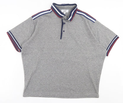 MX Mens Grey Striped Polyester Polo Size XL Collared Button - Grey, Burgandy, White & Blue
