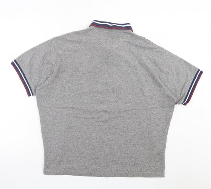 MX Mens Grey Striped Polyester Polo Size XL Collared Button - Grey, Burgandy, White & Blue