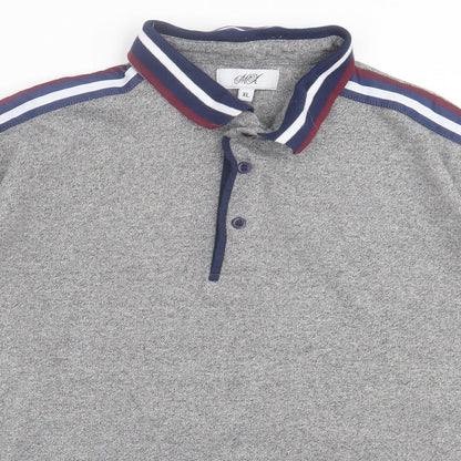 MX Mens Grey Striped Polyester Polo Size XL Collared Button - Grey, Burgandy, White & Blue