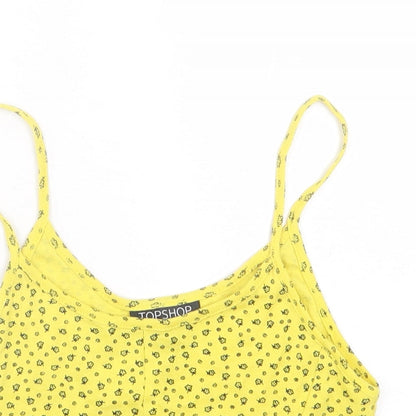 Topshop Womens Yellow Floral Polyester Cropped Tank Size 8 Scoop Neck