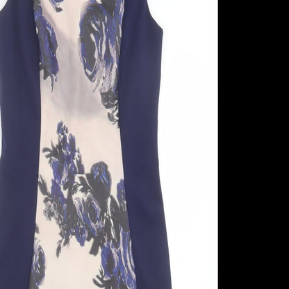 Little Mistress Womens Blue Floral Polyester Bodycon Size 10 Crew Neck Zip