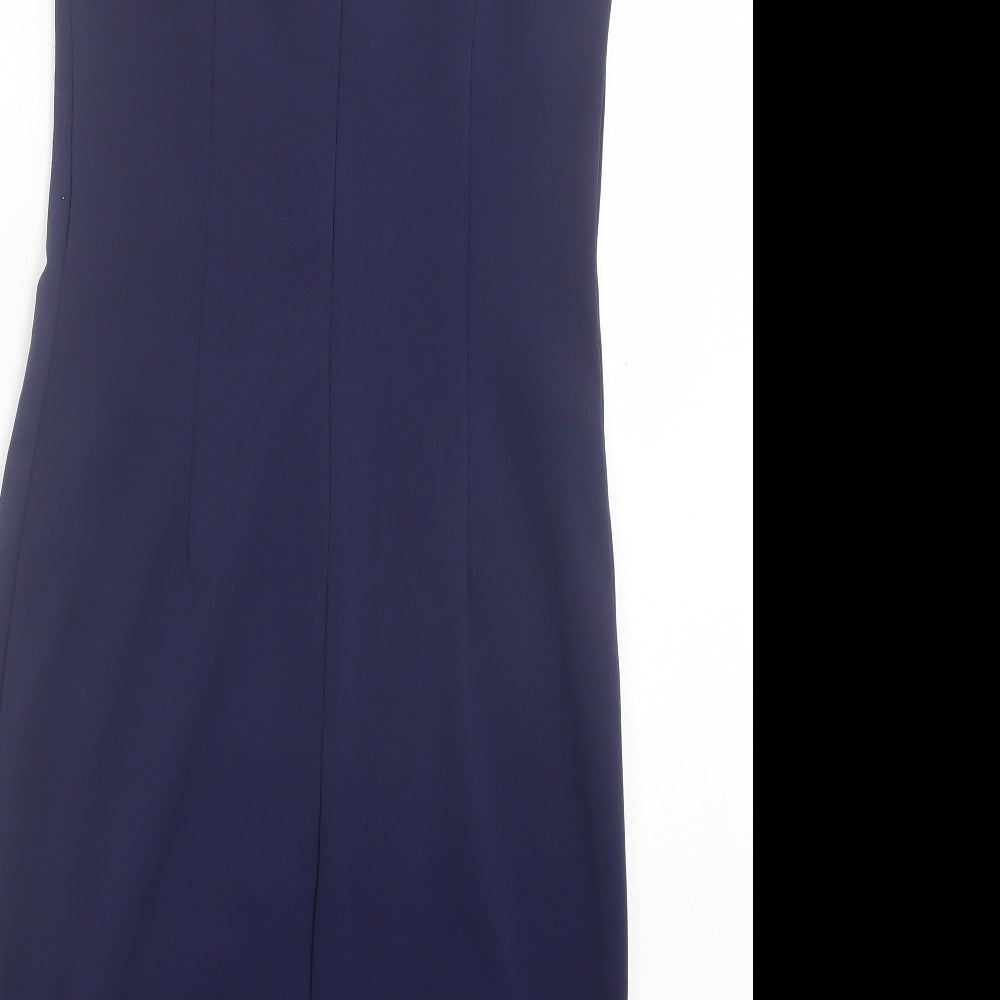 Little Mistress Womens Blue Floral Polyester Bodycon Size 10 Crew Neck Zip