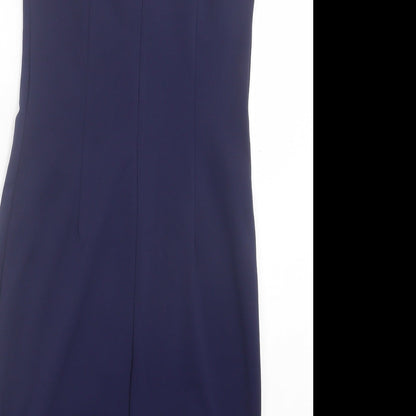 Little Mistress Womens Blue Floral Polyester Bodycon Size 10 Crew Neck Zip