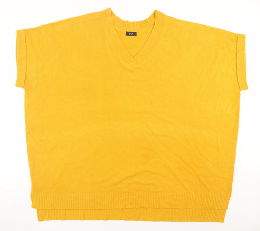 F&F Womens Yellow V-Neck Acrylic Vest Jumper Size L