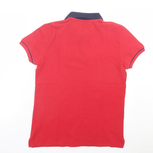 William Hunt Mens Red Cotton Polo Size M Collared Button - Blue Collar